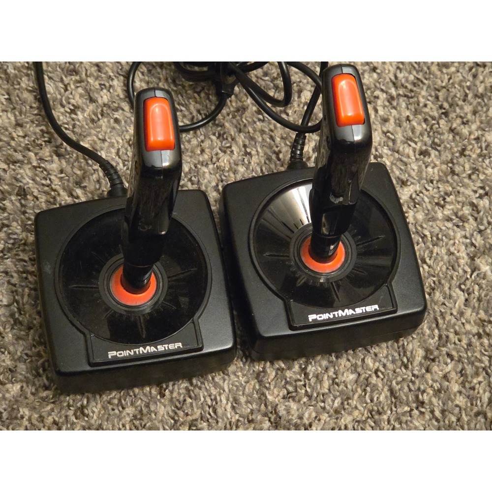 2 Vintage Discwasher PointMaster Joysticks for Atari 2600 Commodore 64 Black Red